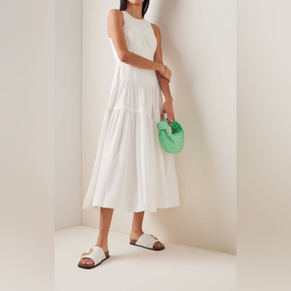 AJE Tidal Corset Linen Blend MIDI Dress White Au 14 US 10